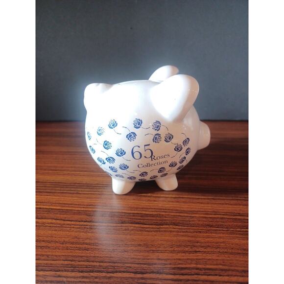 Ceramic Coin Bank Pig "Bill" & 65 Roses Collection Blue & White - Picture 1 of 10